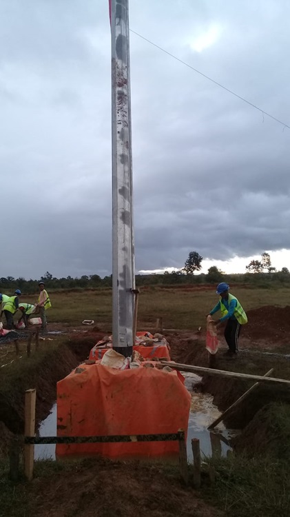 63KV Overhead Line - Install Concrete Blocks for H-Pole Structure in Pond